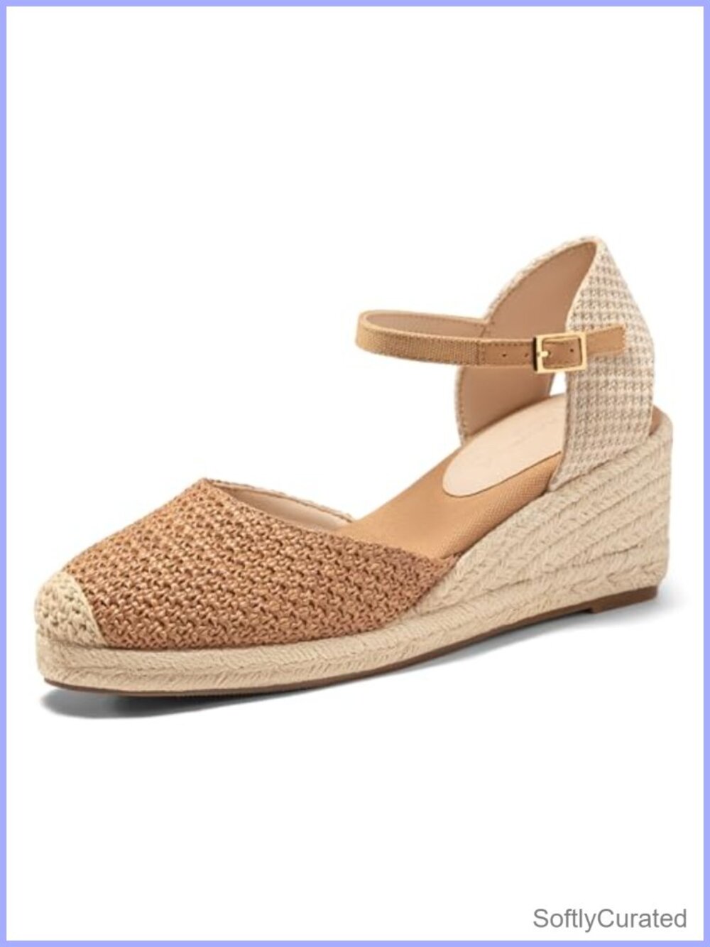 Raffia Espadrille Wedge Sandals Closed Toe Ankle Strap Women's